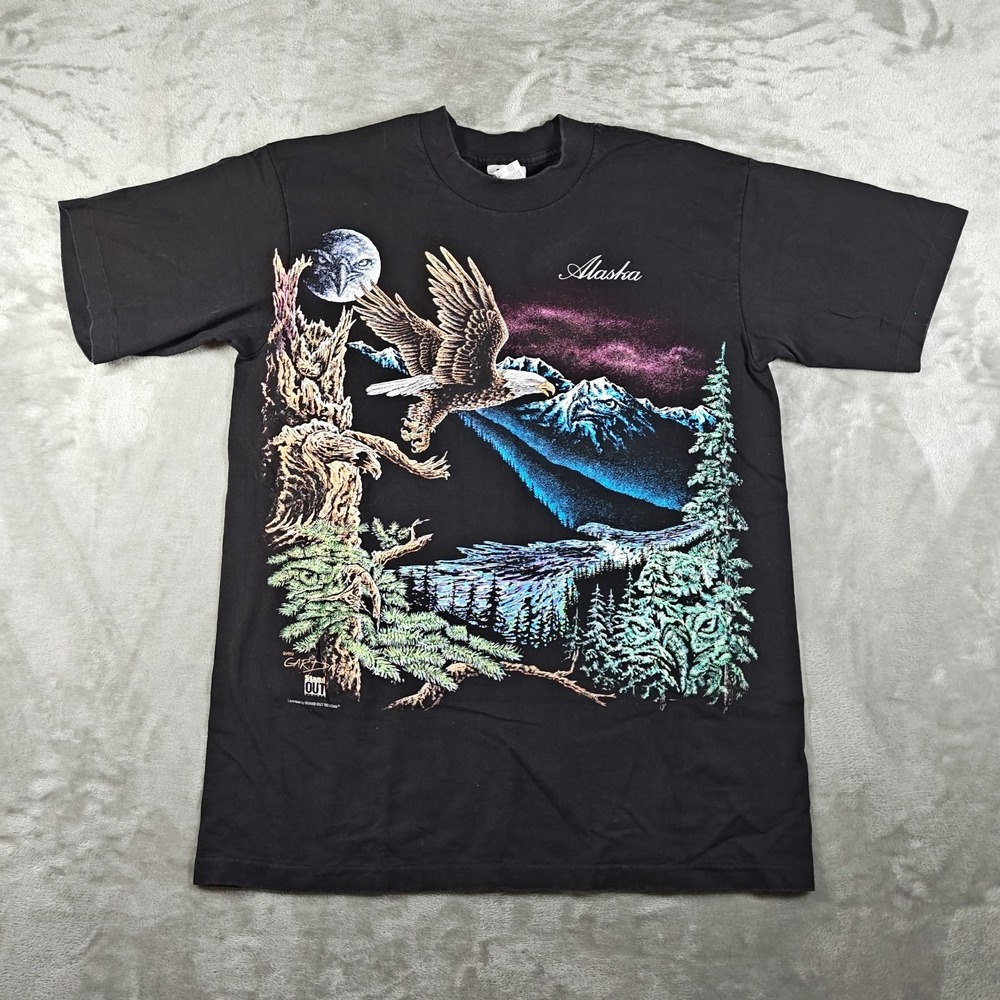 Vintage Alaska Shirt Mens Medium Bald Eagle Outdoor Single Stitch Stand Out 90s